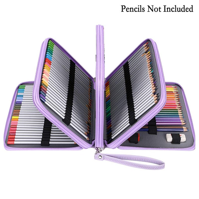 BTSKY 200 Slots Colored Pencil Organizer - Deluxe PU Leather Pencil Case Holder With Removal Handle Strap Pencil Box Large for Colored Pencils Watercolor Pencils Purple - Image 5